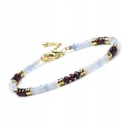 Bransoletka damska zapinana Kamienie naturalne - AKWAMARYN - GRANAT