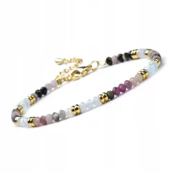 Bransoletka damska zapinana Kamienie naturalne - TURMALIN - AKWAMARYN