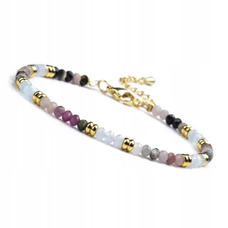Bransoletka damska zapinana Kamienie naturalne - TURMALIN - AKWAMARYN