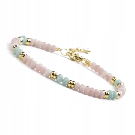 Bransoletka damska zapinana Kamienie naturalne - OPAL RÓŻOWY - AMAZONIT