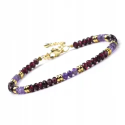 Bransoletka damska zapinana Kamienie naturalne - AMETYST - GRANAT
