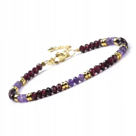 Bransoletka damska zapinana Kamienie naturalne - AMETYST - GRANAT