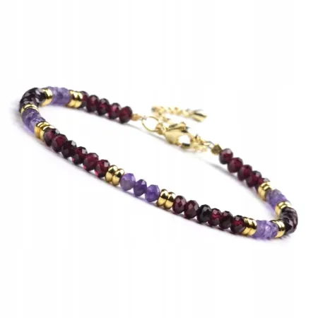 Bransoletka damska zapinana Kamienie naturalne - AMETYST - GRANAT