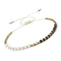 BRANSOLETKA DAMSKA Z KAMIENI NATURALNYCH - OBSYDIAN - KAMIEŃ KSIĘŻYCOWY