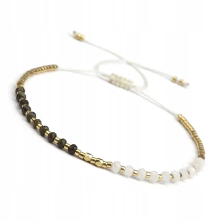 BRANSOLETKA DAMSKA Z KAMIENI NATURALNYCH - OBSYDIAN - KAMIEŃ KSIĘŻYCOWY