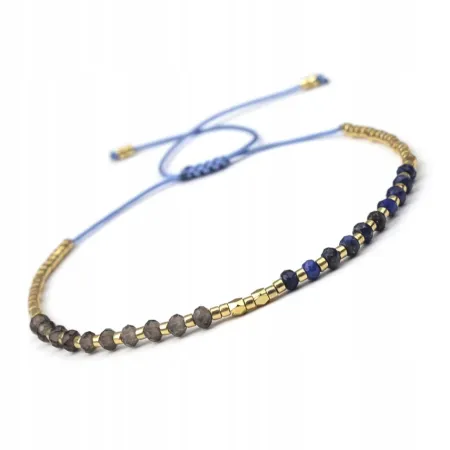 BRANSOLETKA DAMSKA Z KAMIENI NATURALNYCH - OBSYDIAN - LAPIS LAZULI LAZURYT